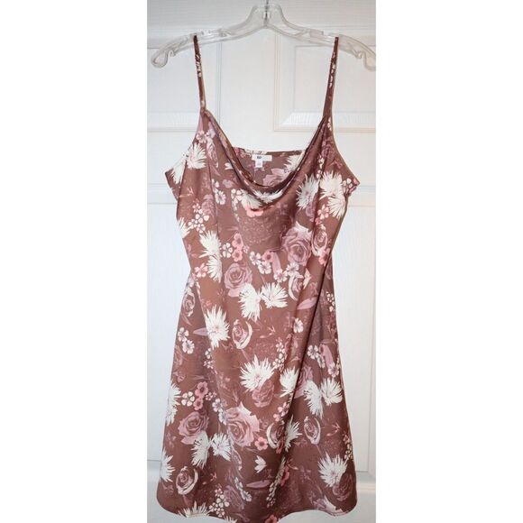 BP.  Women's Sz L Brown Floral Drape Neck Mini Sundress Dress - Picture 7 of 9